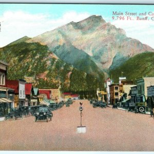 1932 Banff, Alberta, Canada Main St Postcard Street View Downtown Store Shop A24