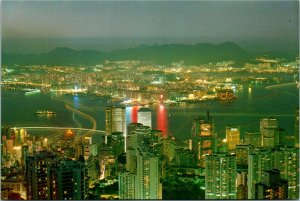 Postcard Hong Kong Night Glimmers Like Stars Aerial View Skyscrapers 1980s K23