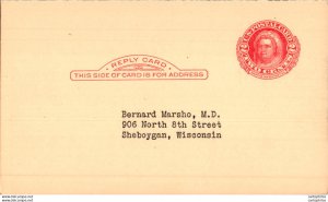 US Postal stationery 2c to Bernard Marsho Sheboygan wisconsin