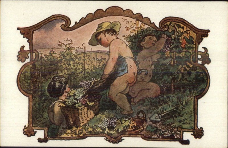 Bare Butt Babies Picking Wine Grapes J. MANES Vinobrani c1910 Postcard 