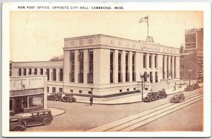 VINTAGE POSTCARD THE NEW POST OFFICE OPPOSITE CITY HALL CAMBRIDGE MASSASCHUSETTS