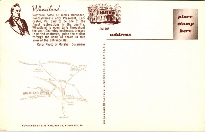 Wheatland James Buchanan President Pennsylvania Lancaster Interior UNP Postcard 