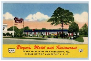 c1950's Bloyer's Motel And Restaurant Hagerstown Maryland MD Vintage Postcard 