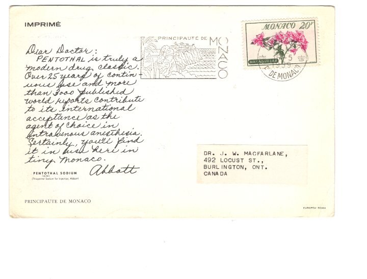 Monaco, Dear Doctor, Large 5 X 7 in Postcard, Used 1959