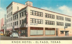 El Paso Texas Knox Hotel automobiles roadside Wilcox linen Postcard 21-9362