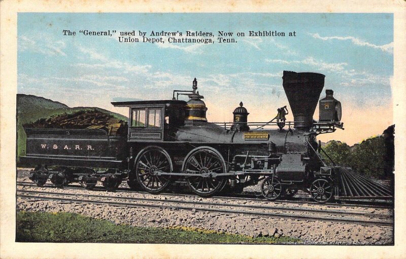 c.'15,  Civil War, General, Locomotive, Depotat  ChattanoogaTn, Old Postcard