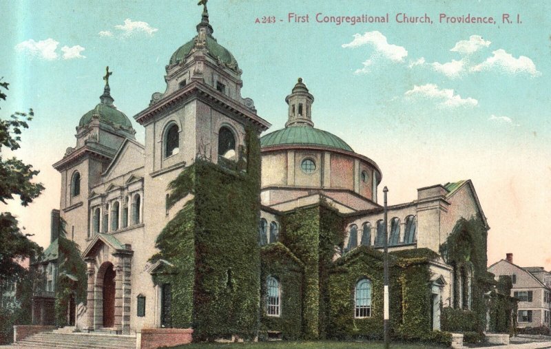 Vintage Postcard Historical First Congregational Church Providence Rhode Island