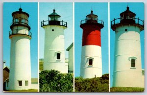 Massachusetts~Cape Cod Lighthouses Multi-View~Highland~Nauset~Vintage Postcard