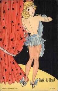 Curt Teich Pinup Sexy Woman Undressing By Stage 2B-H1419 Linen Vintage Postcard