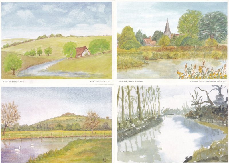 River Itchen Stockbridge Test Ashe 4x Hampshire WI Painting Postcard s