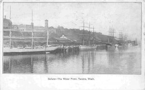 Sailing Ships Docks Tacoma Washington black & white 1907c postcard