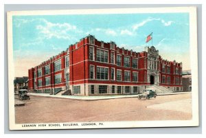 Vintage 1910's Postcard Lebanon High School Lebanon Pennsylvania Antique Autos