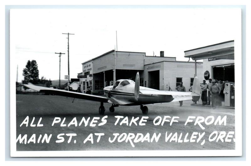 Postcard Planes Take Off from Main St, Jordan Valley OR Coca Cola 1950+ RPPC I21