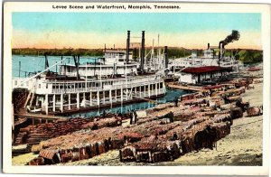 Levee Scene and Waterfront Cotton Bales Memphis TN Vintage Postcard T36