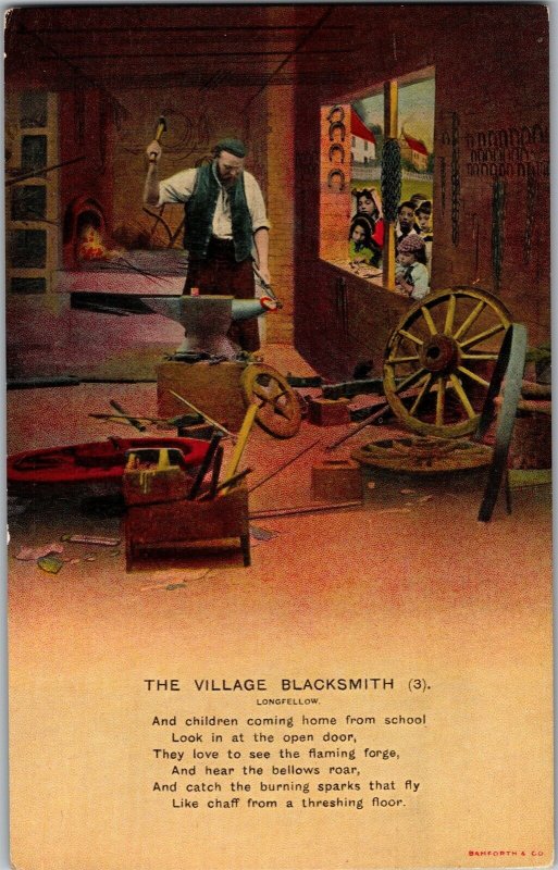 Henry Longfellow Village Blacksmith Poem Bamforth Vintage Postcard S19