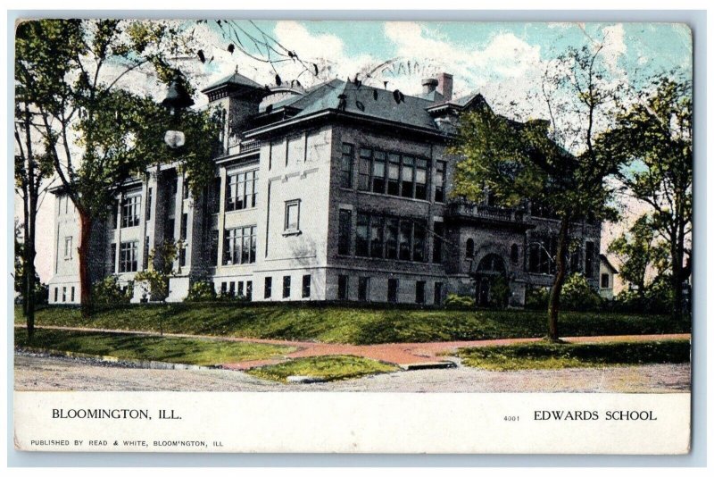 Bloomington Illinois Postcard Edwards School Exterior View c1909 Vintage Antique