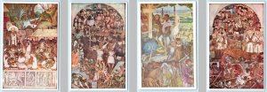 4 Postcards MEXICO CITY ~ Palacio Nacional DIEGO RIVERA Frescos Murals 4x6 Art