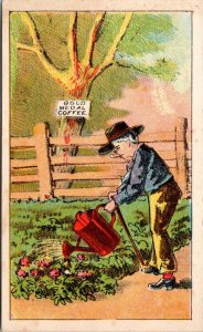 Trade Card - Gold Medal Coffee -  Person watering flowers