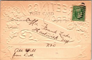Postcard NY Gilbertsville Greetings embossed glitter