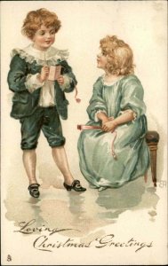 Christmas Fancy Children Boy & Girl Tuck 8442 c1910 Postcard