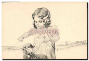 Old Postcard Fun Children Lamb