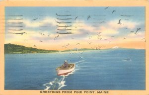 Greetings from Pine Point Maine, Man in Canoe 1947 Postcard Used