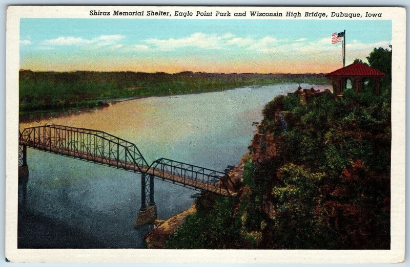 c1940s Dubuque, IA Shiras Memorial Shelter Gazebo Wis Bridge Eagle Point PC A252