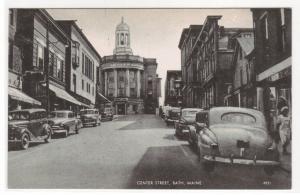 Center Street Cars Bath Maine 1950s postcard