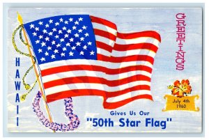 Greeting From Honolulu HI, Fourth Of July Patriotic 50th Star Flag Postcard 