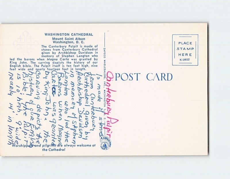Postcard Washington Cathedral, Mount Saint Alban, Washington, D. C.