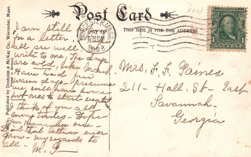 Entrance Main Gate Elm Park Worcester Massachusetts MA Antique Postcard 1908