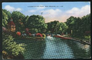 LA New Orleans Lagoon in City Park Vintage E.C. Kropp 1942 Postcard