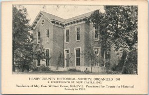 1910s Residence of Major General William Grose New Castle Indiana Postcard