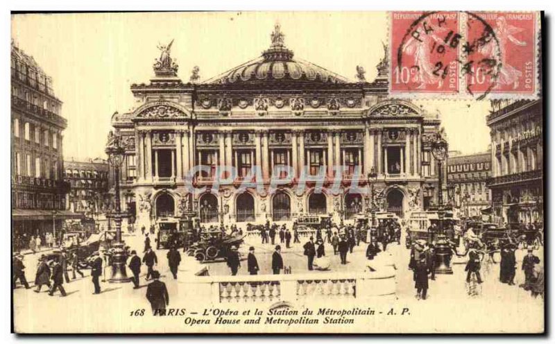 Old Postcard The Paris Opera and the Metropolitan Metro Station