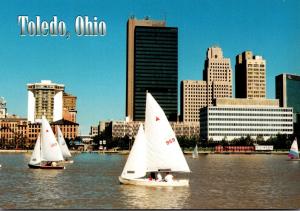 Ohio Toledo Skyline With Sailboats On The Maumee River
