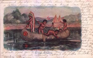 kids on boats postcard: Cupid Out Canoeing