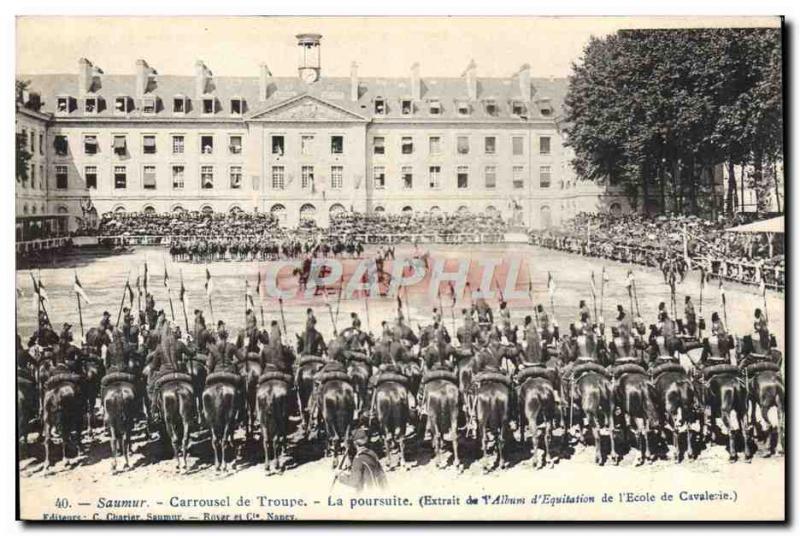 Postcard Old Horse Riding Equestrian Saumur troop Carousel Continued