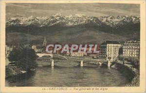 Old Postcard Grenoble Vue Generale and the Alps