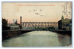 c1905 Arkansas River Bridges Dividing North South Pueblo Colorado CO Postcard 