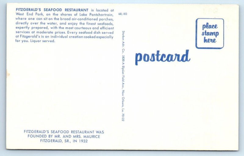 NEW ORLEANS, Louisiana LA ~ FITZGERALD'S SEAFOOD RESTAURANT Roadside Postcard 