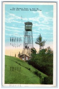 1928 Fire Warden's Tower On Bald Mt Fourth Lake Adirondack Mountains NY Postcard