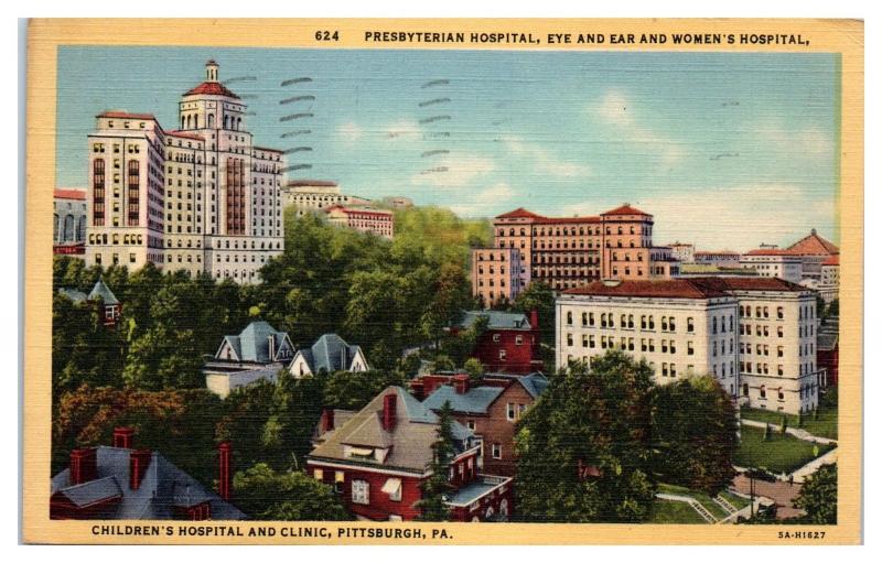1940s Presbyterian, Women's Children's Hospitals & Clinic Pittsburgh PA Postcard