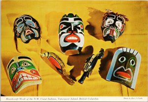 Indigenous Masks Salish Kwakiutl Nootka Vancouver Island BC UNUSED Postcard F58