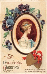 H84/ Valentine's Day Love Holiday Postcard c1910 Pretty Woman 7
