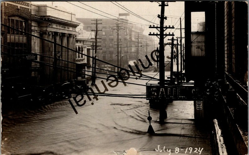 Real Photo 1924 Disasterous Flood Main St Gloversville NY New York RP RPPC F268