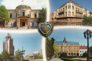 Romania Satu Mare hotel Dacia theatre white house multi views postcard