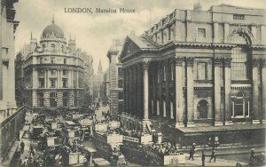 Postcard UK London tram carriage bus double deck barge Mansion house