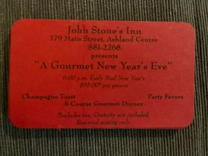 Gourmet New Year's Eve ticket  John Stone's Inn Ashland MA red