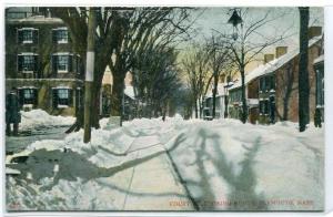 Court Street Looking North Winter Snow Plymouth Massachusetts 1910c postcard