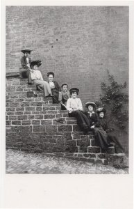 Victorian Women On Steps Fashion Poverty Award Photo Postcard